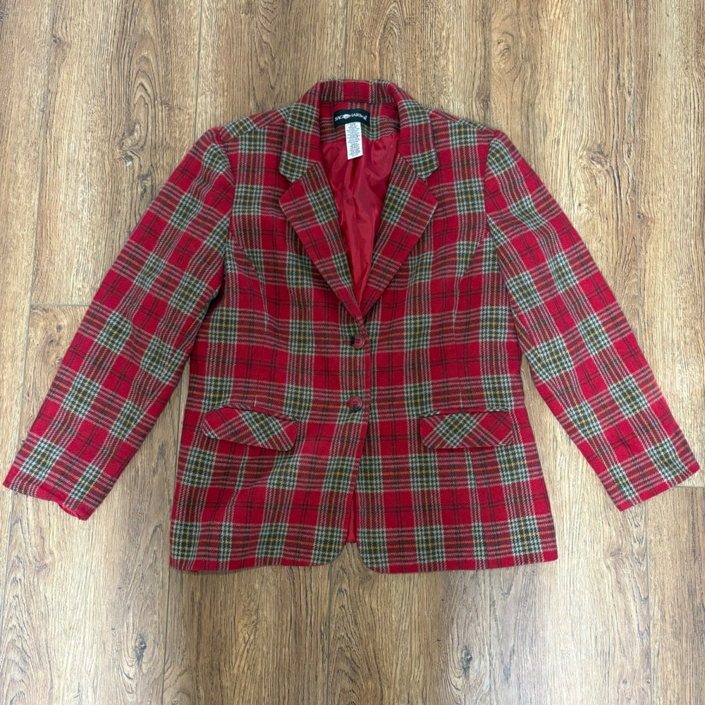 Vintage Plaid Blazer Women 90s Dark Academia Career Wool Blend Button Size 16